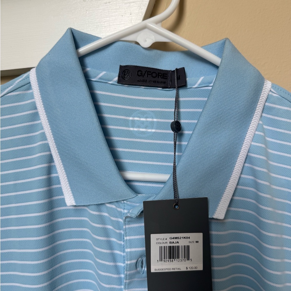 G/FORE Sky Blue and White Striped Polo